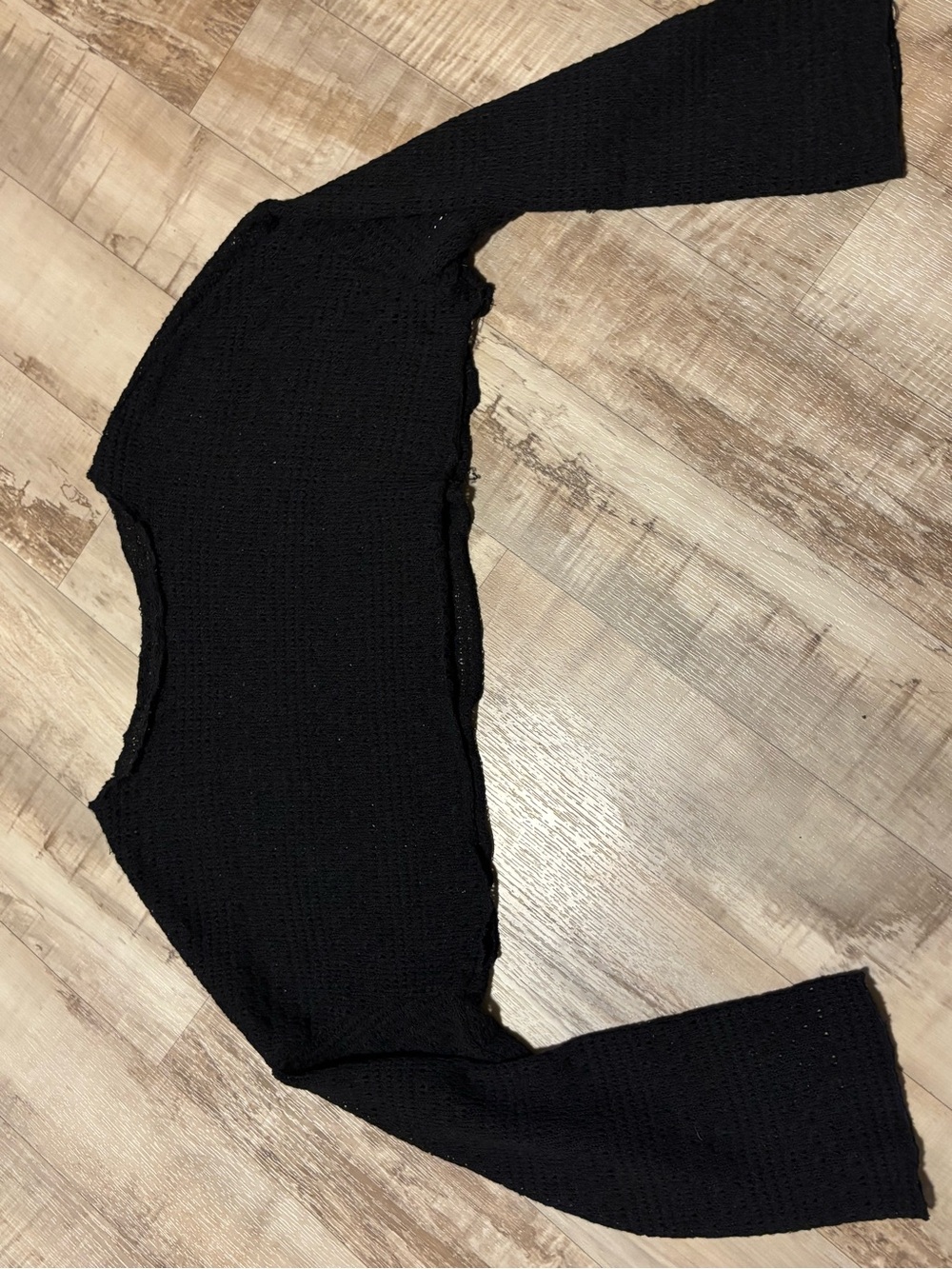 Cropped Black Knit Long Sleeve Top